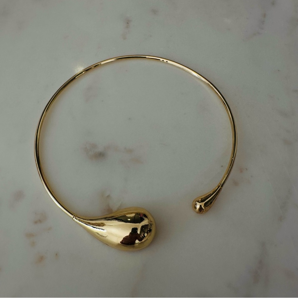 New Drop Shaped Open Gold Metal Choker Necklace - Picture 11 of 12